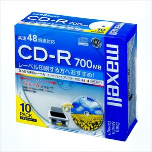 ﾏｸｾﾙ ﾃﾞｰﾀ用CD-R700MB48倍速対応ﾌﾟﾗｹｰｽ入10枚ﾊﾟｯｸﾌﾟﾘﾝﾀﾌﾞﾙﾚｰﾍﾞﾙ